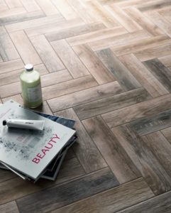 wood effect porcelain in parquet style